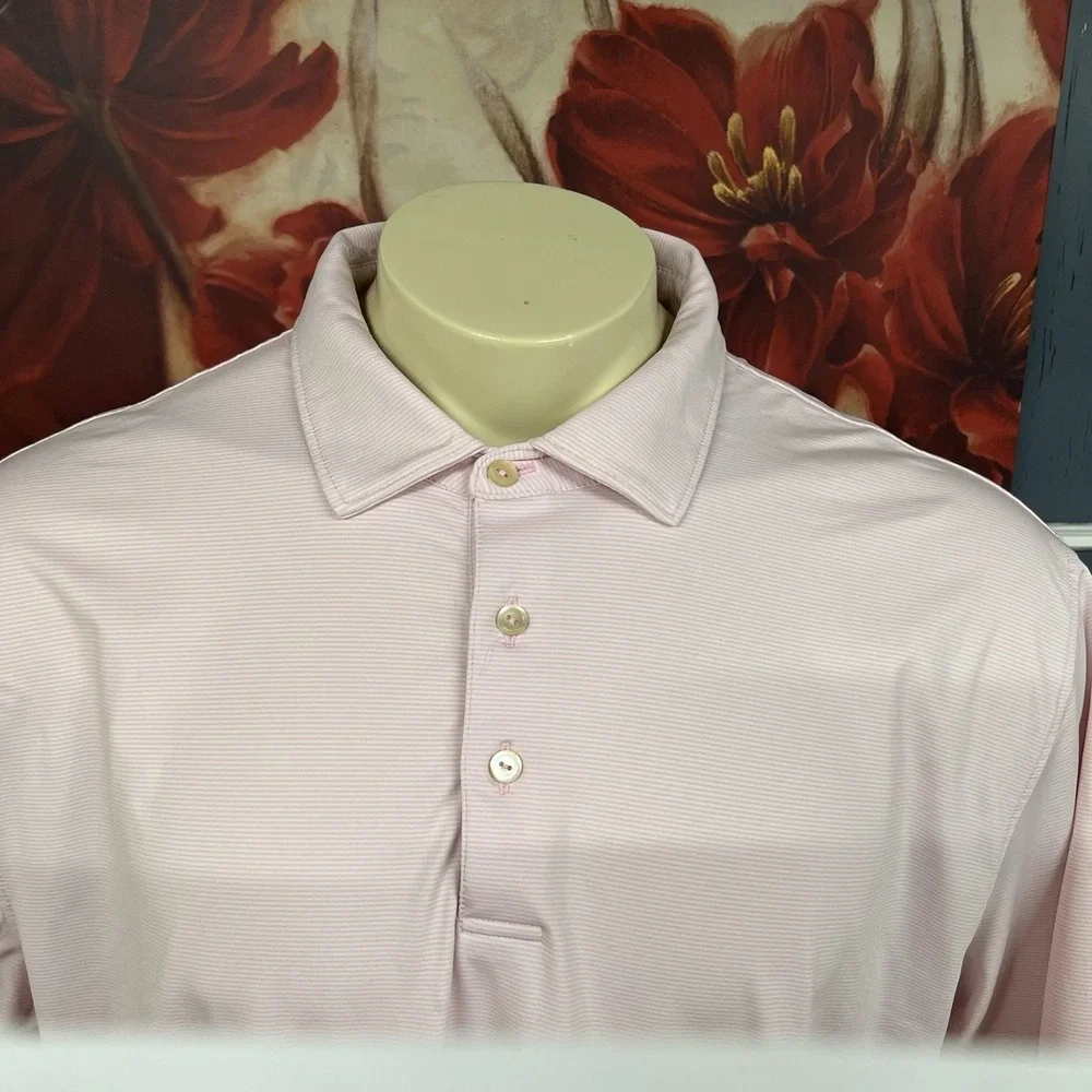 Peter Millar Summer Comfort Polo Golf Shirt Mens XL Loose Fit Pink Striped